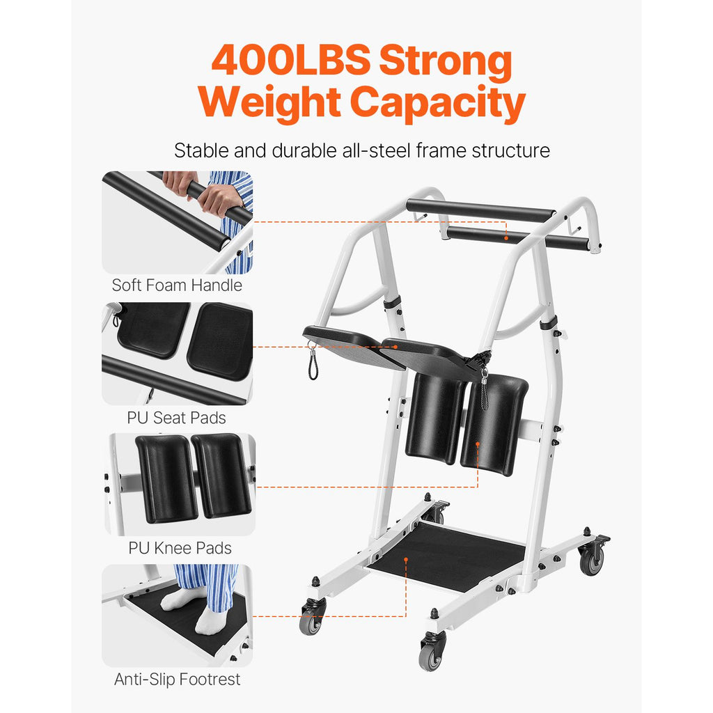 Stand Assist Patient Lift, Easy Sit-to-Stand Transfer Chair for Seniors Disabled - with Adjustable Knee Pads, PU Seat Pad & Lockable Wheels, 400 lbs Strong Capacity for Home Nursing Care