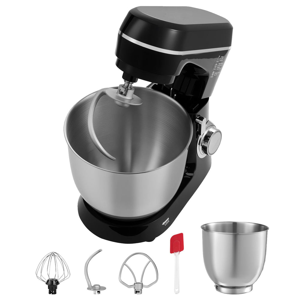 Stand Mixer, 5.3QT + 4.4QT Two Stainless Steel Bowls, 10+P Speeds Tilt-head Food Mixer, Kitchen Mixer with Dough Hook, Wire Whip, Beater, Scraper, Household Stand Mixer for Baking Mixing, Black