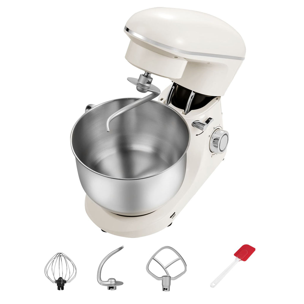 Stand Mixer, 6 QT Dough Mixer, 660W 6 + P Speeds Tilt-head Food Mixer with Stainless Steel Bowl, Dough Hook, Wire Whip, Flat Beater, Scraper, Household Stand Mixer for Baking & Mixing, White
