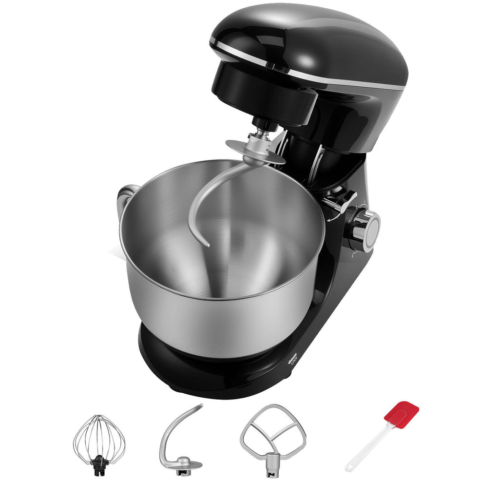 Stand Mixer, 6 QT Dough Mixer, 660W 6 + P Speeds Tilt-head Food Mixer with Stainless Steel Bowl, Dough Hook, Wire Whip, Flat Beater, Scraper,Household Stand Mixer for Baking & Mixing, Black