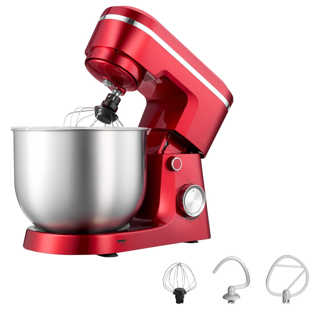 Stand Mixer, 6 QT Electric Kitchen Mixer, 300W Dough-Mixer, 10 Speeds Tilt-head Food-Mixer with Stainless Steel Bowl, Dough Hook, Whisk, Beater, for Baking, Mixing, Whipping & Kneading, Red