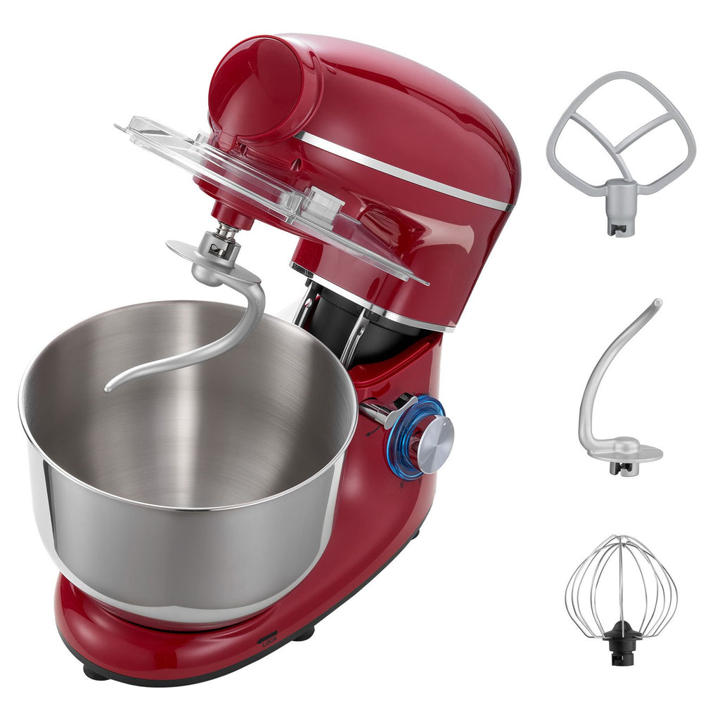 Stand Mixer, 6 QT Electric Kitchen Mixer, 660W Dough-Mixer, 6+P Speeds Tilt-head Food-Mixer with 1.6 QT Blender Cup, Stainless Steel Bowl, Dough Hook, Whisk, Beater, for Baking, Mixing, Red