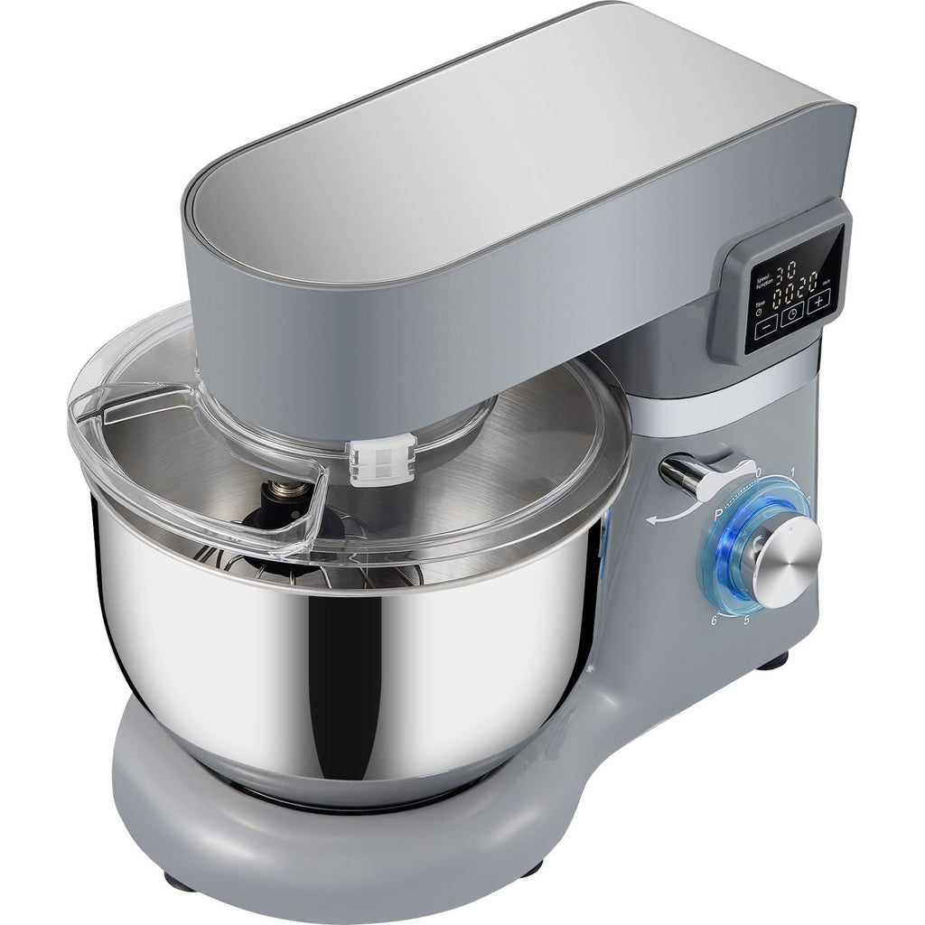 Stand Mixer, 660W Electric Dough Mixer with 6 Speeds LCD Screen Timing, Tilt-Head Food Mixer with 5.8 Qt Stainless Steel Bowl, Dough Hook, Flat Beater, Whisk, Scraper, Splash-Proof Cover - Gray