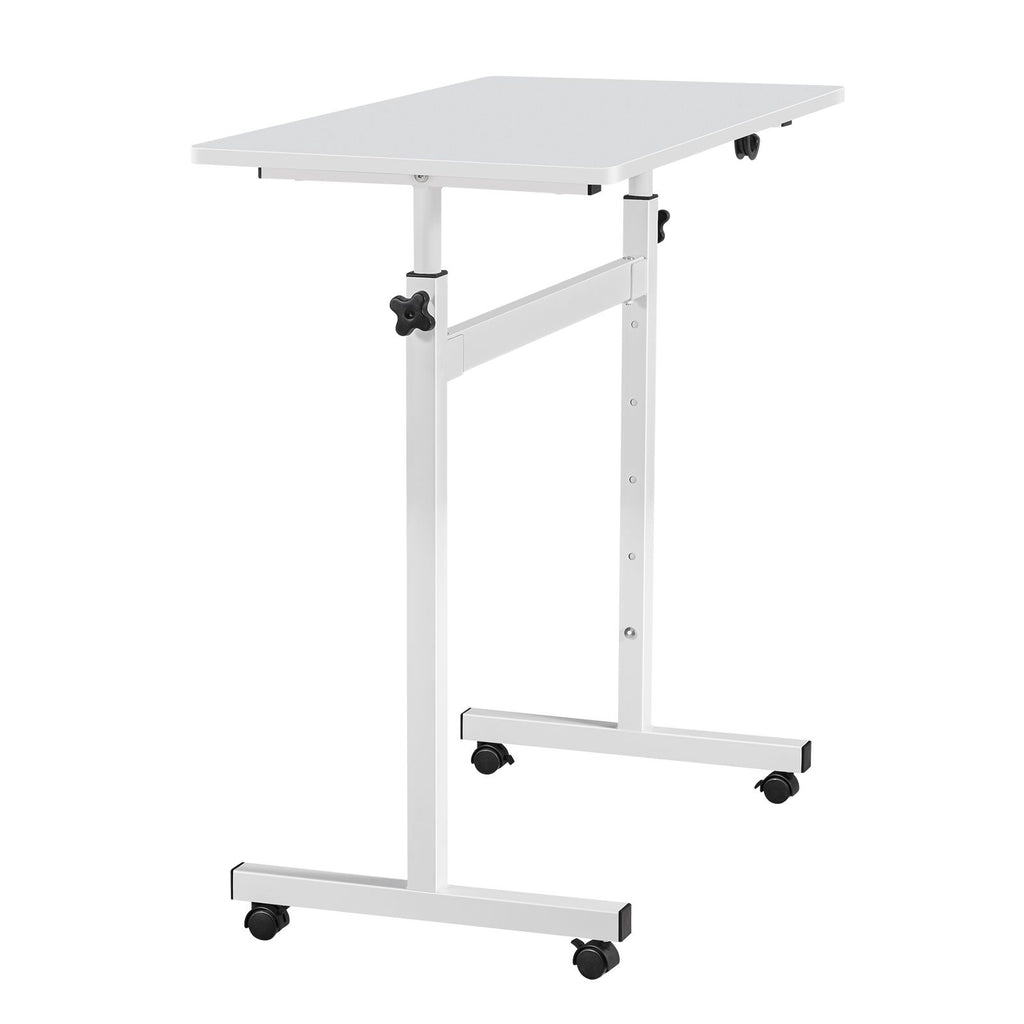 Standing Desk, Adjustable Height Mobile Stand Up Desk with Lockable Casters, 32 x 16 in Small Computer Sit Stand Rolling Workstation with Hook, 55.1 lbs Desktop Capacity, for Home Office, White