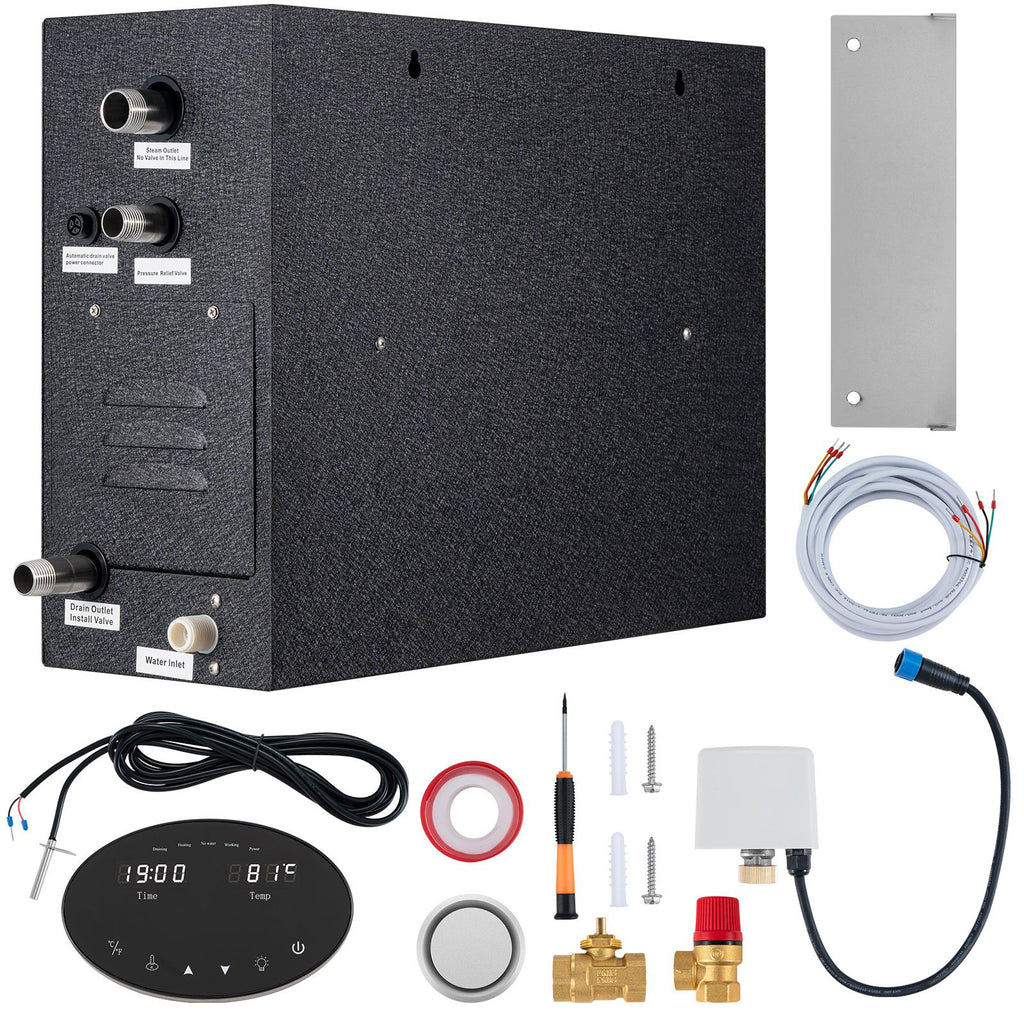 Steam Shower Generator, 15 kW, Segmented Heating & Temperature Customization & 24h Timer Steam Bath Kit, Automatic Drainage Luxury Home Steam Shower System, Acrylic Room Tested to UL Standards
