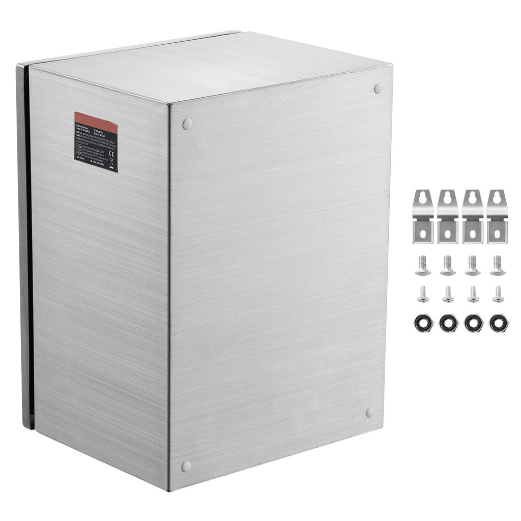 Steel Electrical Box, 16"x 12"x 10", 304 Stainless Steel Electrical Enclosure Box, Wall-Mounted Outdoor Electrical Electronic Equipment Enclosure with Mounting Plate Hinges Lock, IP66 Waterproof