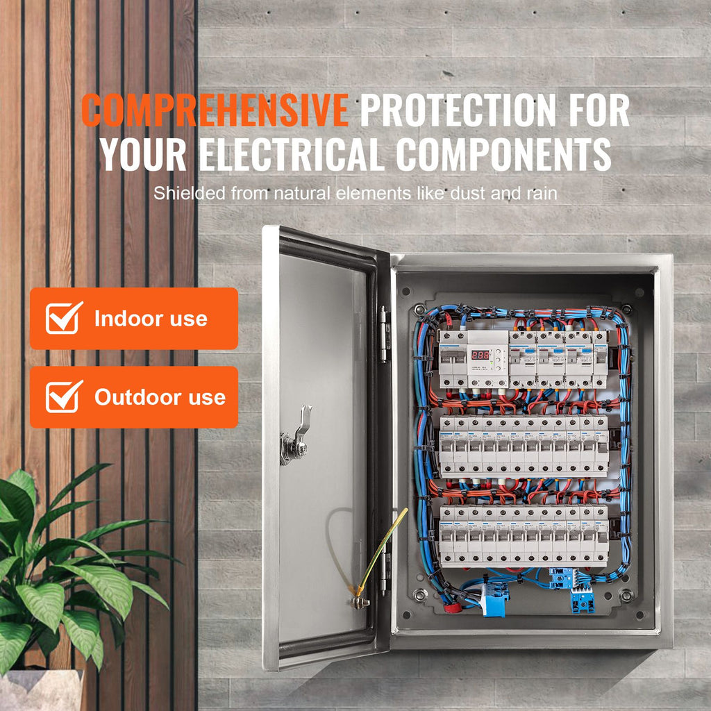 Steel Electrical Box, 16"x 12"x 6", 304 Stainless Steel Electrical Enclosure Box, Wall-Mounted Outdoor Electrical Electronic Equipment Enclosure with Mounting Plate Hinges Lock, IP66 Waterproof image 2