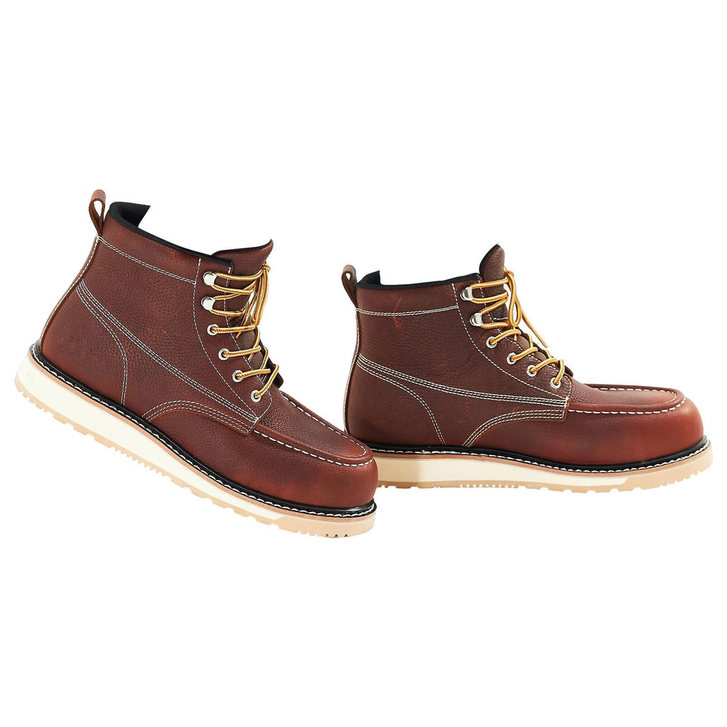 Steel Toe Work Boots, US Size 12, Waterproof Moc Toe Work Boots for Men, Slip-Resistant Work Boot, Lightweight and Breathable EVA Rubber Sole Mens Boots for Industry Construction, Brown