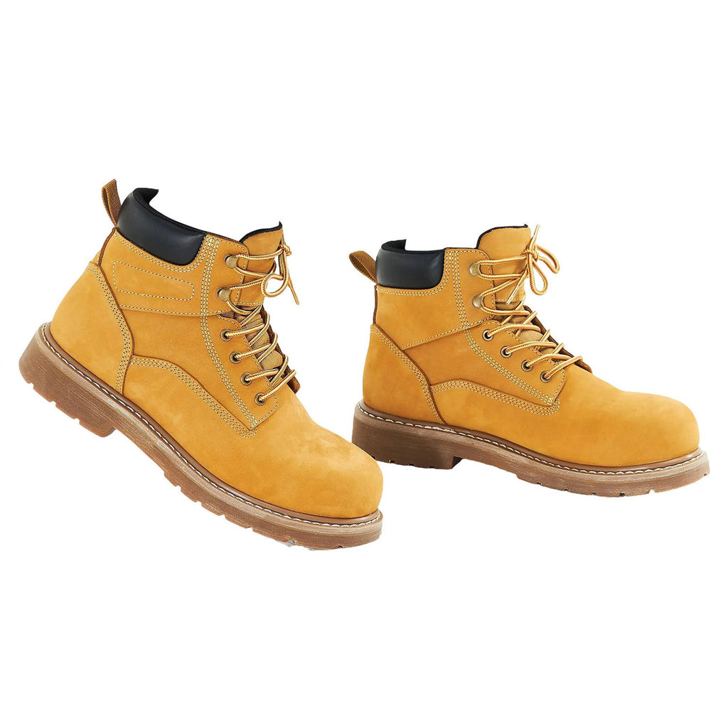 Steel Toe Work Boots, US Size 13, Waterproof Work Boots for Men, Slip-Resistant Work Boot, Lightweight and Breathable Rubber Sole Mens Boots for Industry Construction, Brown Yellow
