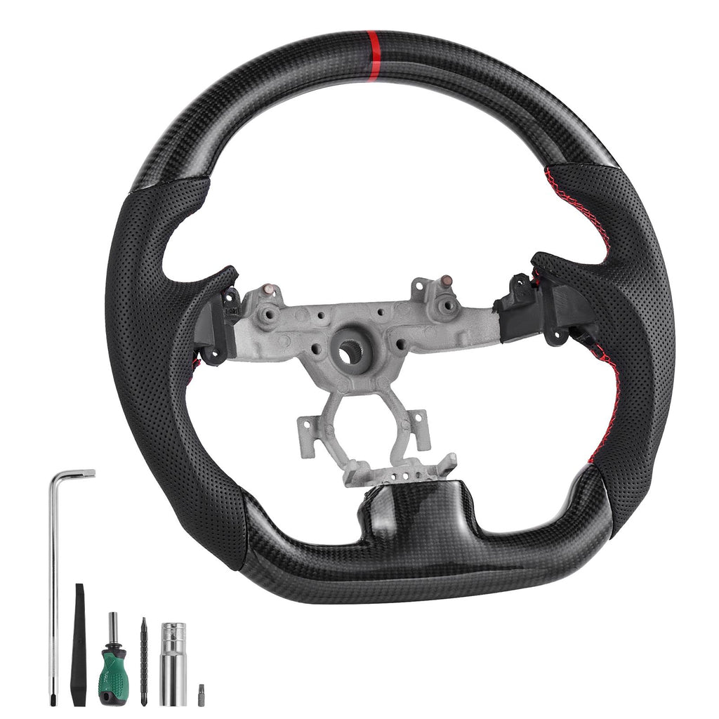 Steering Wheel for 2007-2013 Infiniti G37, Carbon Fiber Steering Wheel D-Shaped Flat-Bottom, Leather Grip with Non-Slip Texture & Precise Stitching, Accessories Replacement for Infiniti, Black