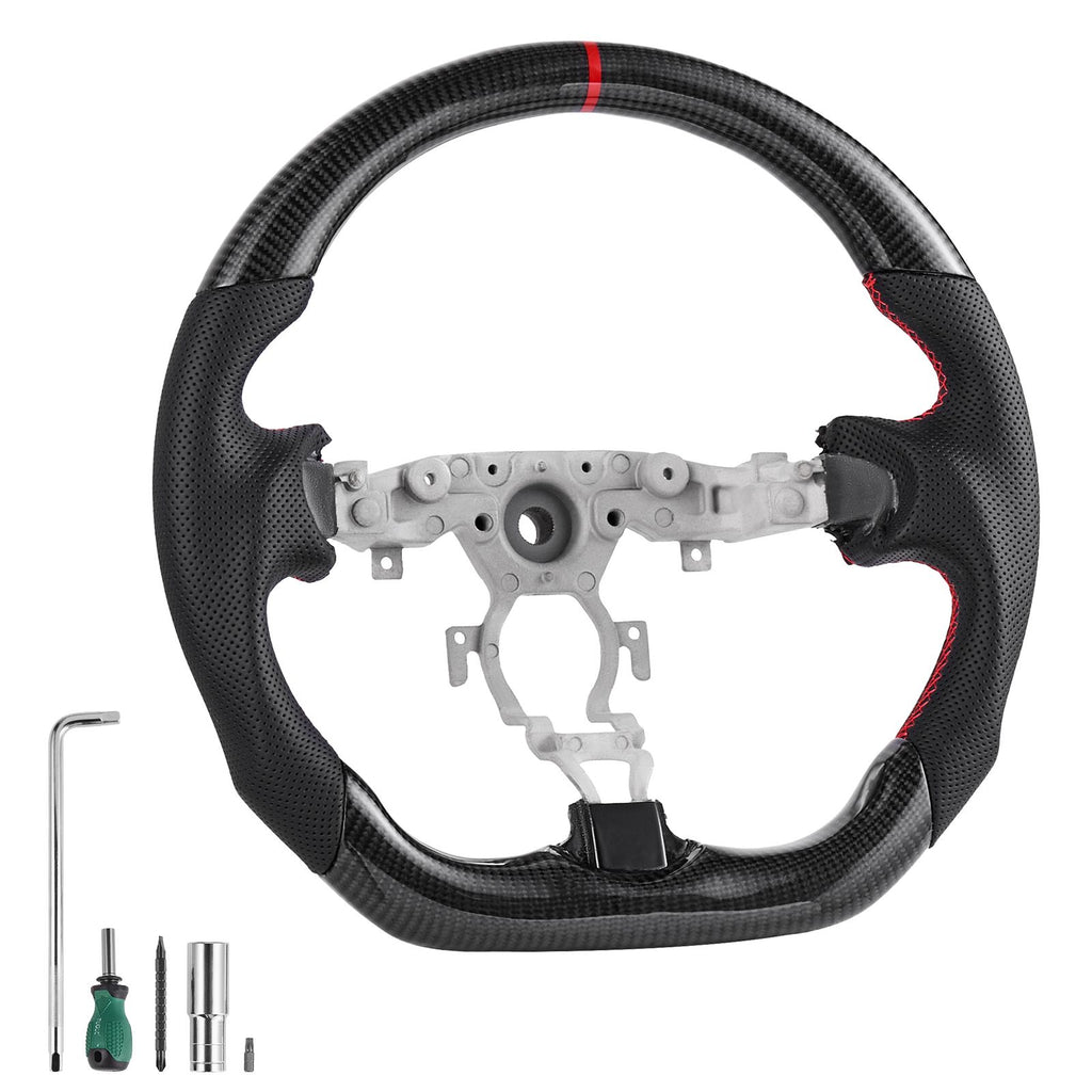 Steering Wheel for 2008-2020 Nissan 370Z, Carbon Fiber Steering Wheel D-Shaped Flat-Bottom, Leather Grip with Non-Slip Texture & Precise Stitching, Accessories Replacement for Nissan 370Z, Black