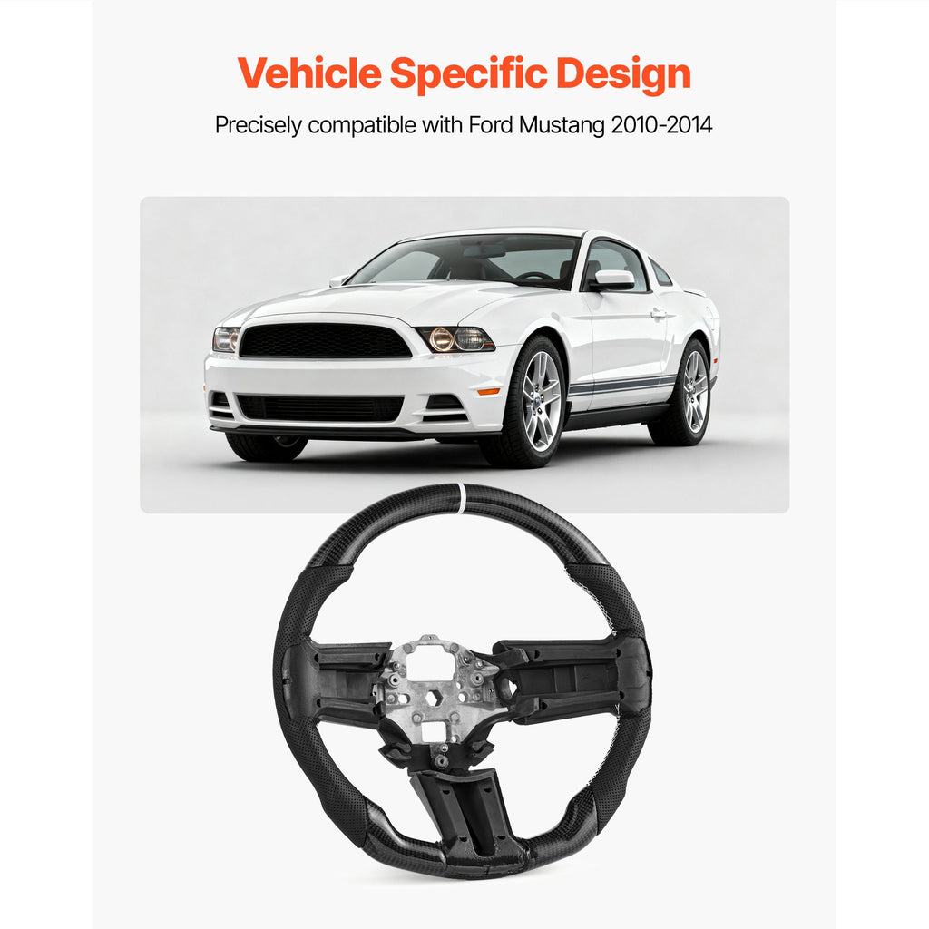 Steering Wheel for 2010-2014 Ford Mustang, Carbon Fiber Steering Wheel D-Shaped Flat-Bottom, Leather Grip with Non-Slip Texture & Precise Stitching, Accessories Replacement for Mustang, Black image 2