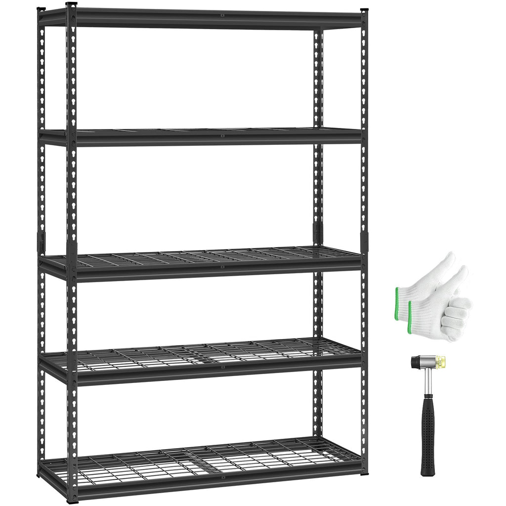 Storage Shelves, 2500 lbs, 5 Tier Heavy Duty Garage Shelving, 18" D x 48" W x 72" H Adjustable Metal Shelves for Industrial Shelving Unit Utility Shelf, for Kitchen, Warehouse, Basement, Black