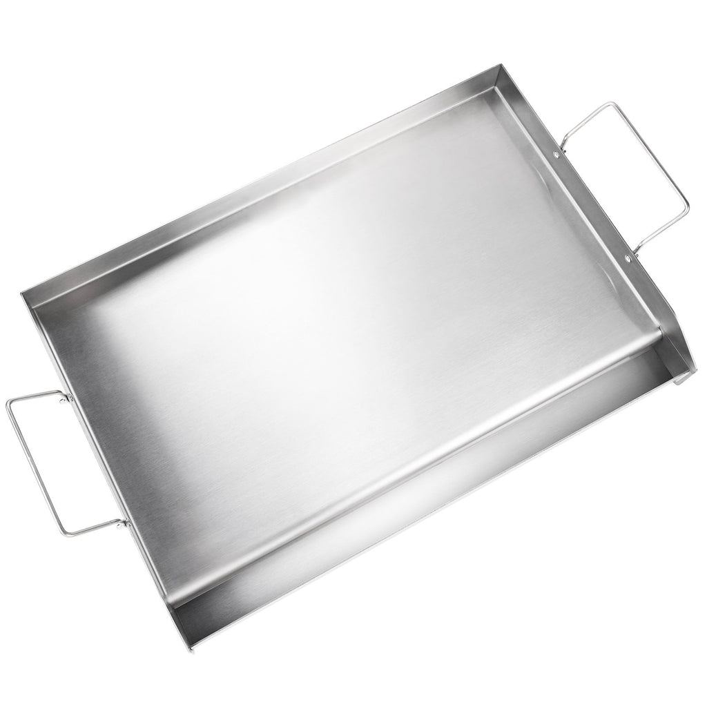 Stove Top Griddle, 23.5"x16" Pre-Seasoned Stainless Steel Griddle, Rectangular Double Burner Griddle Pan, Non-Stick Family Pan Cookware with Handles and Oil Groove, for BBQ, Gas Grills, Silver