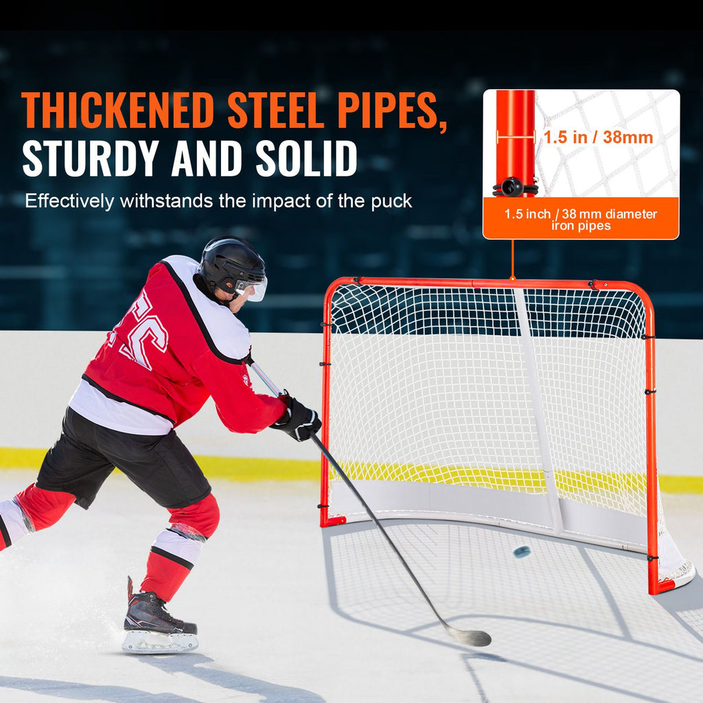 Street Hockey Net, Indoor Outdoor Steel Hockey Goal, Official Regulation Pro Hockey Training Goal Set, Portable Hockey Goal with Net, Easy Assemble, 72" x 48", White/Red image 2