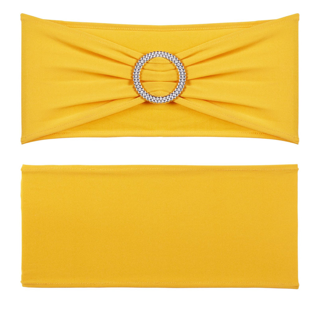 Stretch Spandex Chair Sashes, Chair Slipcover and Stretch Chair Sash with Round Buckle, Elastic Chair Bands, Fitting Wedding, Holiday, Banquet, Party Chair Decoration (100 PCS Golden Yellow)