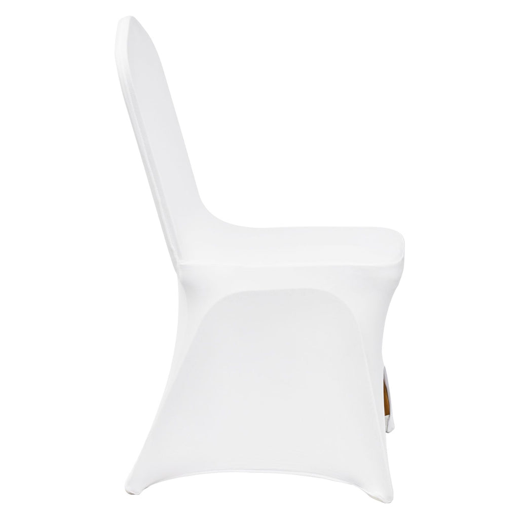 Stretch Spandex Folding Chair Covers, Universal Fitted Arched Front Cover, Removable Washable Protective Slipcovers, for Wedding, Holiday, Banquet, Party, Celebration, Dining (100PCS White)