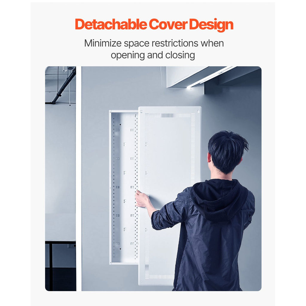 Structured Media Enclosure, 42-Inch, Recessed in-Wall Media Box with Cover, Wall-Mount Cable Management Box Kit, Structured Wiring Multi-Media Cabinet, Cold-Rolled Steel, for TV Home Theater