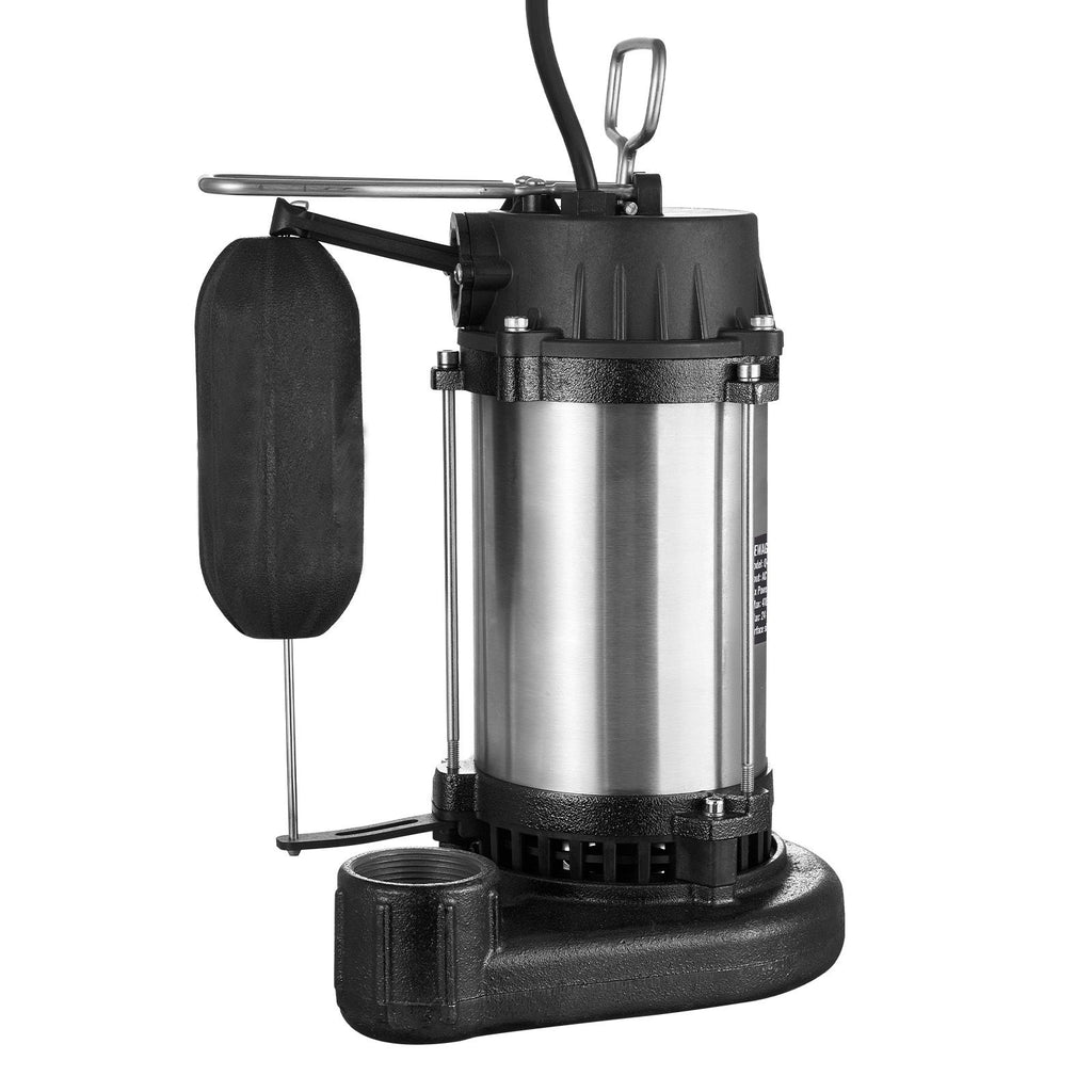 Submersible Sewage Pump, 0.5HP 4188GPH, Cast Iron Sewage Water Pump with 24 ft Lift 10 ft Power Cord and Automatic Float Switch, Stainless Steel for Clean Flooded Basement Yard Farm Sewer