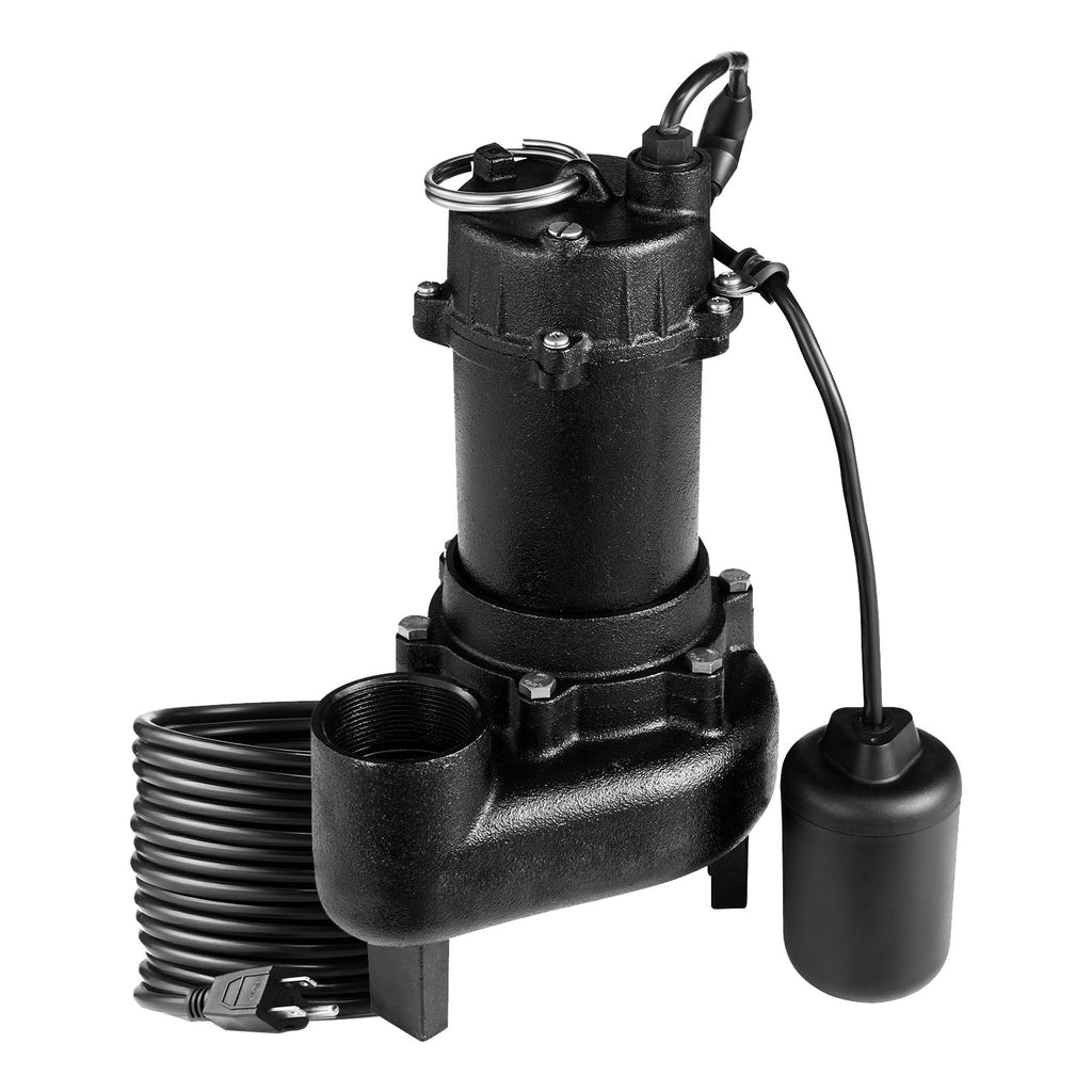 Submersible Sewage Pump, 1 HP, 5200 GPH Cast Iron Sewage/Effluent Pump with Automatic Tethered Float Switch, 2-Inch NPT Discharge, 120V, 25 ft Max Lift, for Basement, Septic Tank, Residential