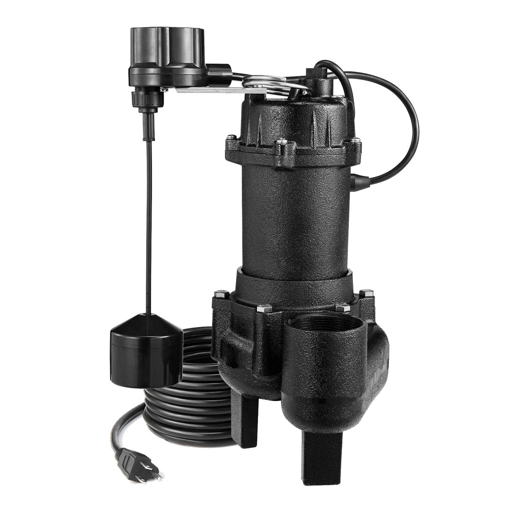 Submersible Sewage Pump, 3/4 HP, 6000 GPH Cast Iron Sewage/Effluent Pump with Automatic Tethered Float Switch, 2-Inch NPT Discharge, 120V, 23 ft Max Lift, for Basement, Septic Tank, Residential