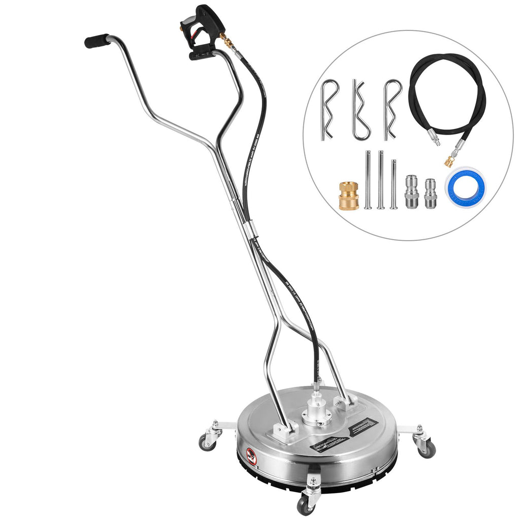 Surface Cleaner 18 inch Flat Surface Cleaner for Pressure Washer 4000psi Pressure with 3/8 Quick Connector Surface Cleaner with Casters 10.5GPM Stainless Steel Rotating Rod & 3 Nozzle for Patio