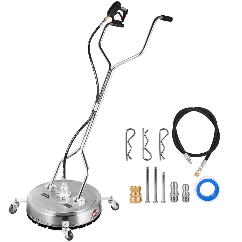 Surface Cleaner 22inch Flat Surface Cleaner for Pressure Washer 4000psi Pressure with 3/8 Quick Connector Surface Cleaner with Casters 10.5GPM Stainless Steel Rotating Rod & 3 Nozzle for Patio