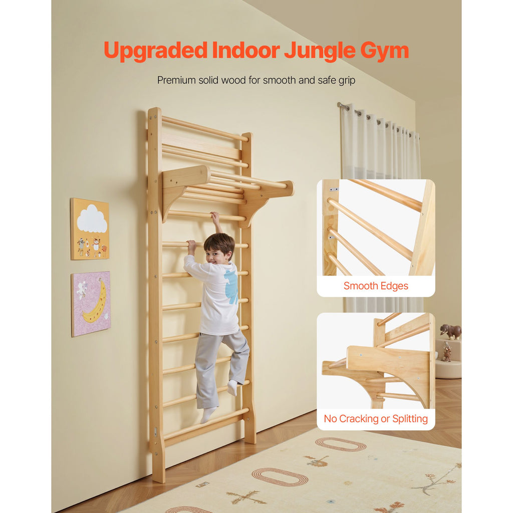 Swedish Ladder Wall Gym, 10-Level Solid Wood Indoor Jungle Gym, 220lbs Loading Indoor Playground Climbing Ladder for Kid Adults, Gymnastic Stall Bars with Pull-Up Bar - Ideal Gift for Boys Girls image 2