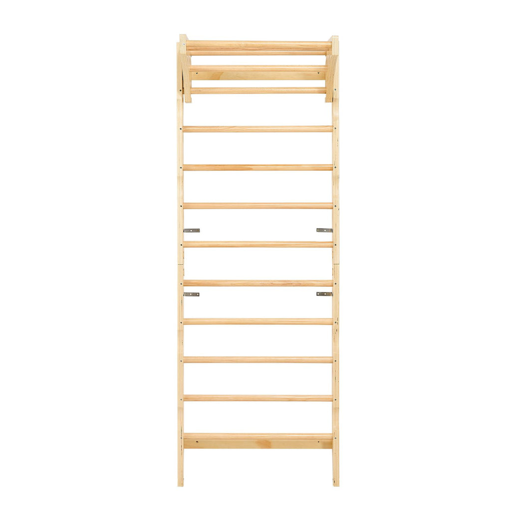 Swedish Ladder Wall Gym, 2-in-1 10-Level Indoor Jungle Gym, 220LBS Loading Solid Wood Gymnastic Stall Bars for Kids & Adults, Indoor Playground Climbing Playset with Pull-Up Bar, Wall Ladder