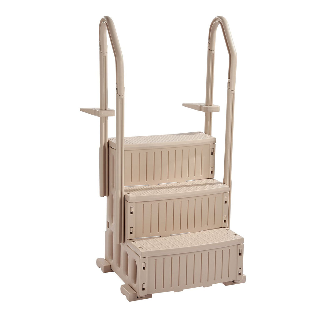 Swimming Pool Ladder, 3-Step Double Handrails Stairs with Non-slip Heavy Duty Steps, Max Load Capacity 400 lbs, for 36-48 Inch Inground & Above-ground Pools of Any Decking Surface, Taupe