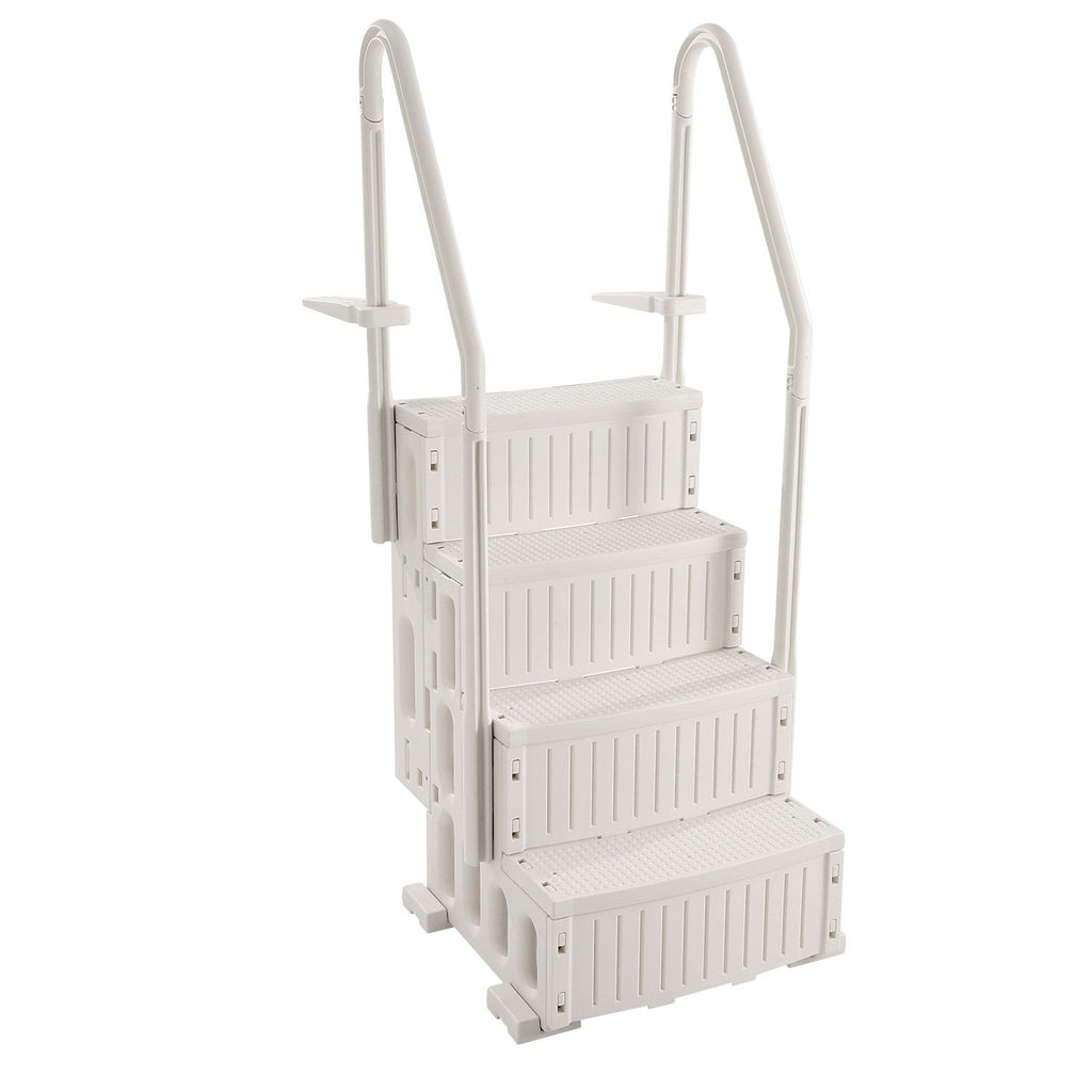 Swimming Pool Ladder, 4-Step Double Handrails Stairs with Non-slip Heavy Duty Steps, Max Load Capacity 400 lbs, for 48-54 In Inground & Above-ground Pools of Any Decking Surface, Milk White