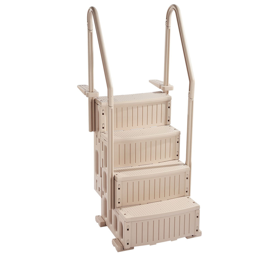 Swimming Pool Ladder, 4-Step Double Handrails Stairs with Non-slip Heavy Duty Steps, Max Load Capacity 400 lbs, for 48-54 In Inground & Above-ground Pools of Any Decking Surface, Taupe
