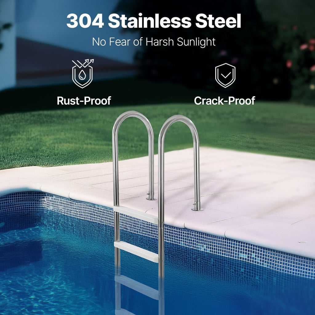 Swimming Pool Ladder, 4-Step Double Handrails Stairs with Non-slip Heavy Duty Steps, Stainless Steel Load Capacity 265 lbs, for 54 In Inground Pools with Mounted Deck Board Indoor & Outdoor image 2
