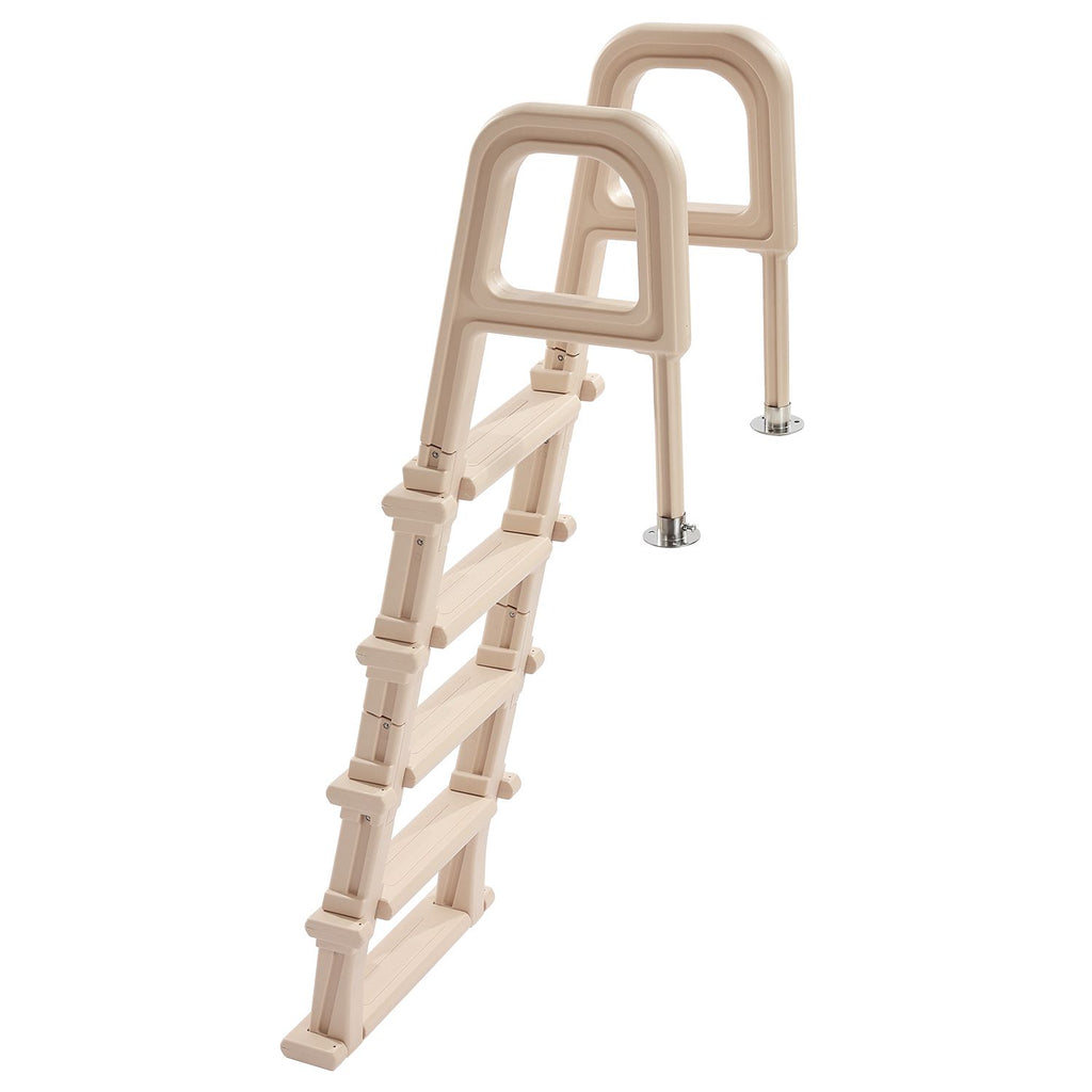 Swimming Pool Ladder, Inclined 5-Step Double Handrails Stair, Non-slip Heavy Duty Step, Load Capacity 300 lb, for 48-54" Inground & Above-ground Pools of Any Deck Surface Indoor & Outdoor, Taupe