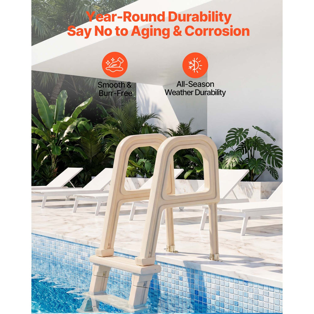Swimming Pool Ladder, Inclined 5-Step Double Handrails Stair, Non-slip Wide Step, 300 lbs Load Capacity, for 48-54 in Inground & Above-ground Pools, Any Deck Surface, Indoor & Outdoor, Taupe
