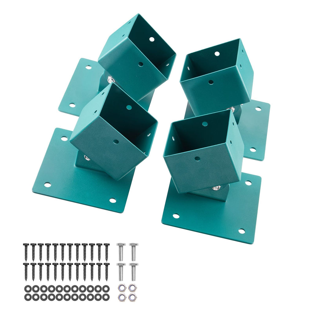 Swing Set Brackets, 4 Pack Heavy Duty Swing Set Leveling Hardware, Fits 4 x 4 in Post (Actual 3.6 x 3.6 in), 45°-60° Angle Range, Stainless Steel Anchor Level Kit on Uneven Grass Wooden Ground