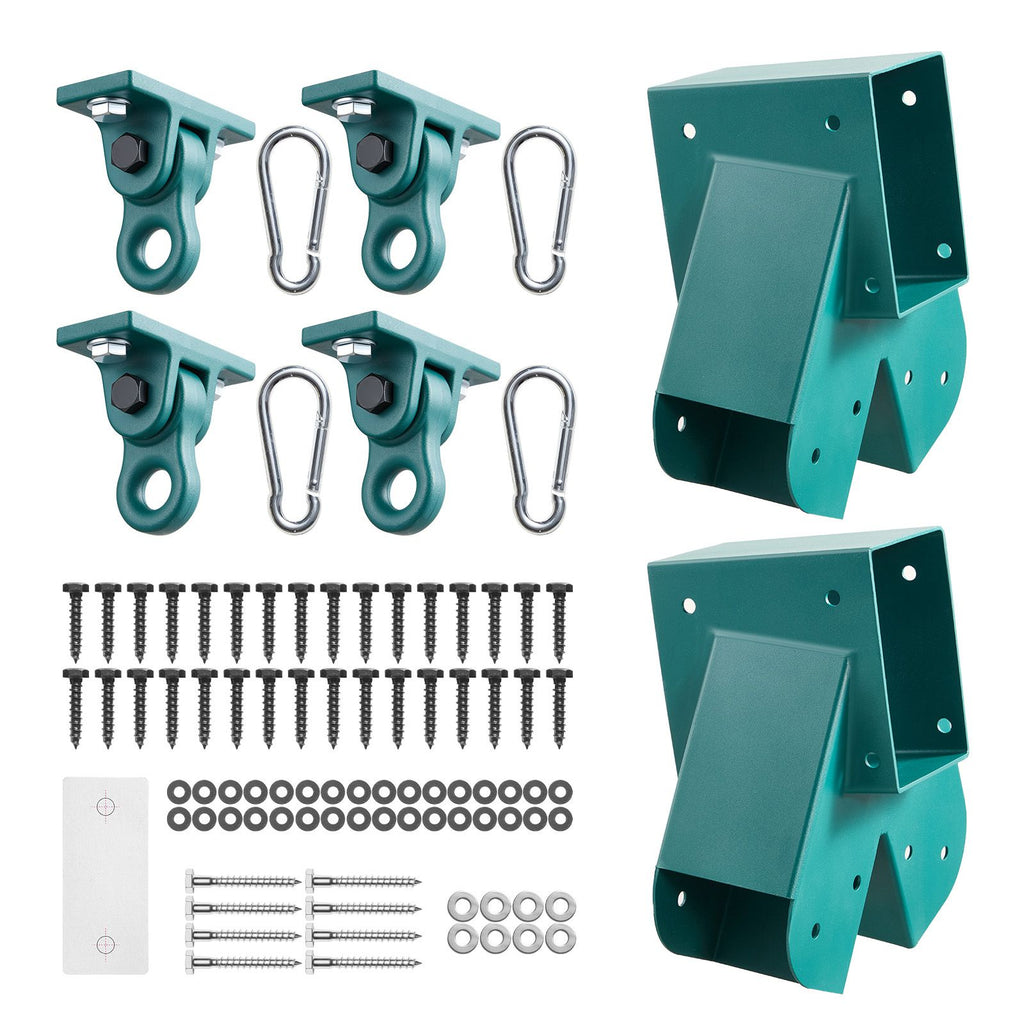 Swing Set Brackets, Heavy-Duty A-frame Set Hardware, with 2 A-Frame Swing Brackets & 4 Hangers, Sturdy for Playground Backyard Park Equipment Mounting Parts Outdoor, Hardware Included, Green