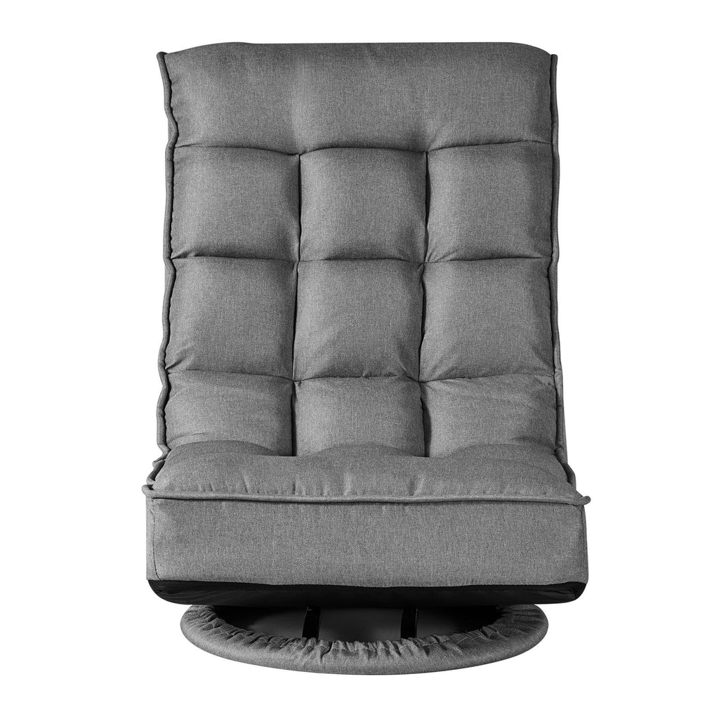 Swivel Floor Gaming Chair, 360-Degree Rotating Floor Chair with 4 Adjustable Position Folding Backrest, Metal Frame with Recycled Foam and Linen Fabric, for Watching TV, Reading, Relaxing, Gray