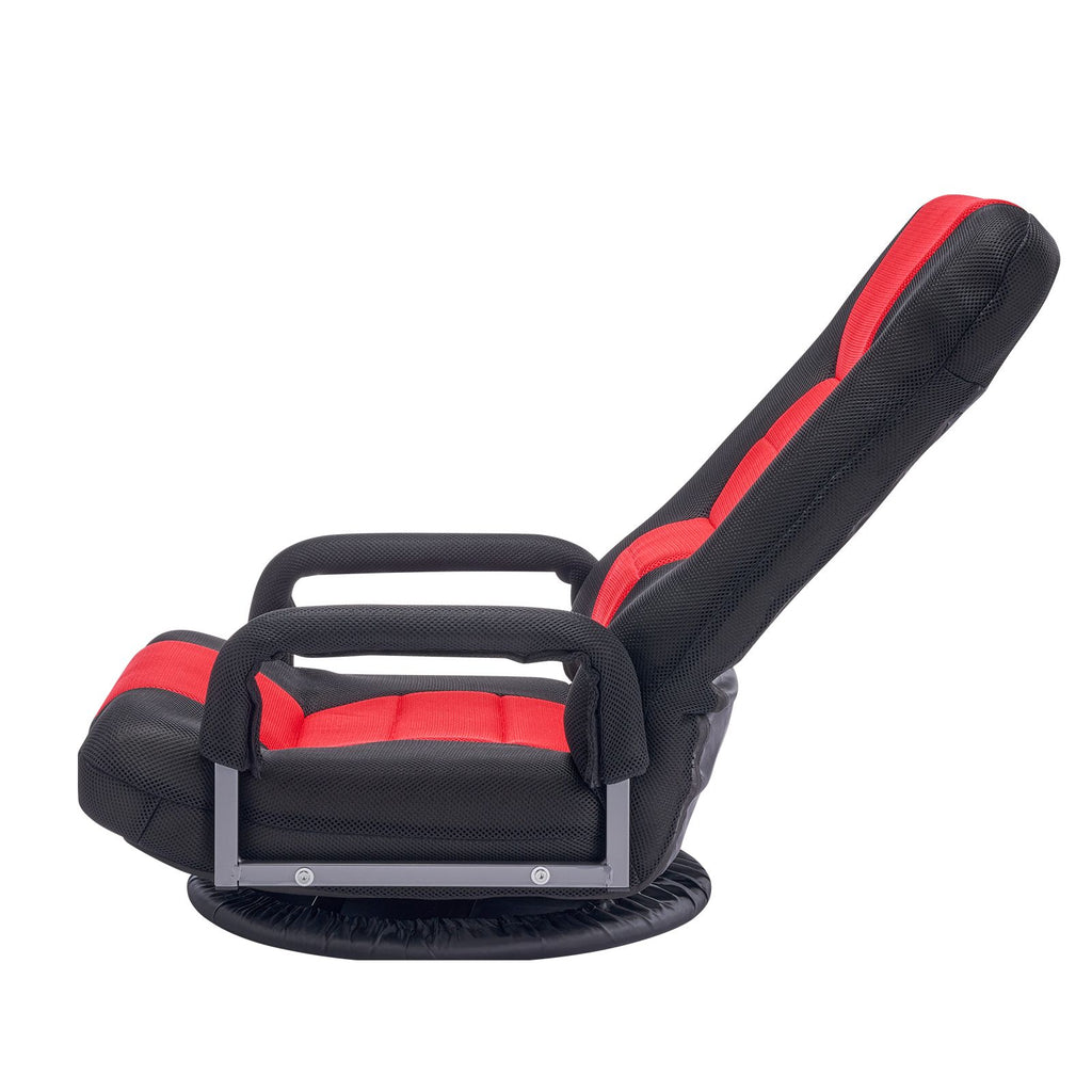 Swivel Floor Gaming Chair with Armrests, 360-Degree Rotating Floor Chair with 6 Adjustable Position Folding Backrest and Lumbar Support, Folding Video Reclining Sofa for TV Reading, Red Black