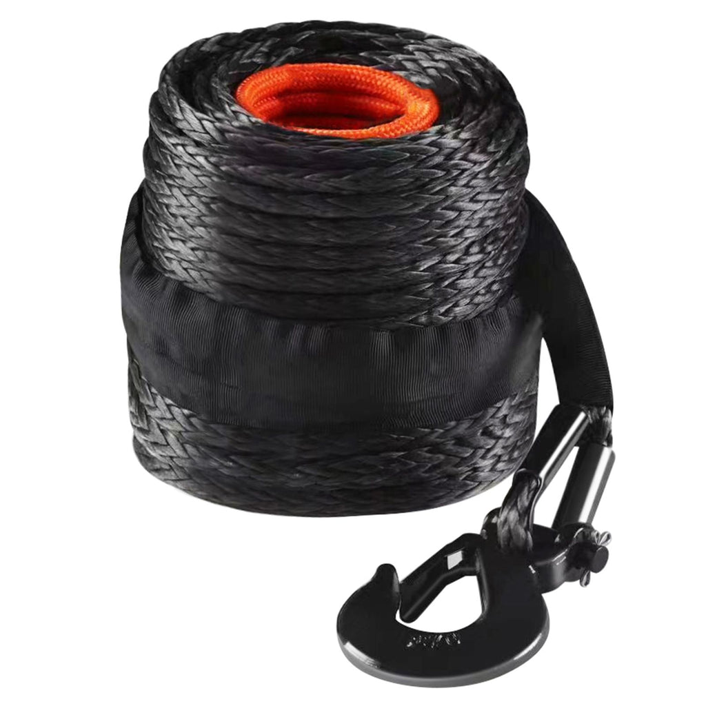 Synthetic Winch Rope, 1/2 Inch x 92 Feet 32,000 lbs Synthetic Winch Line Cable Rope with Protective Sleeve + Forged Winch Hook + Pull Strap, Universal Fit for SUV, Large Off-Road Vehicle, Truck