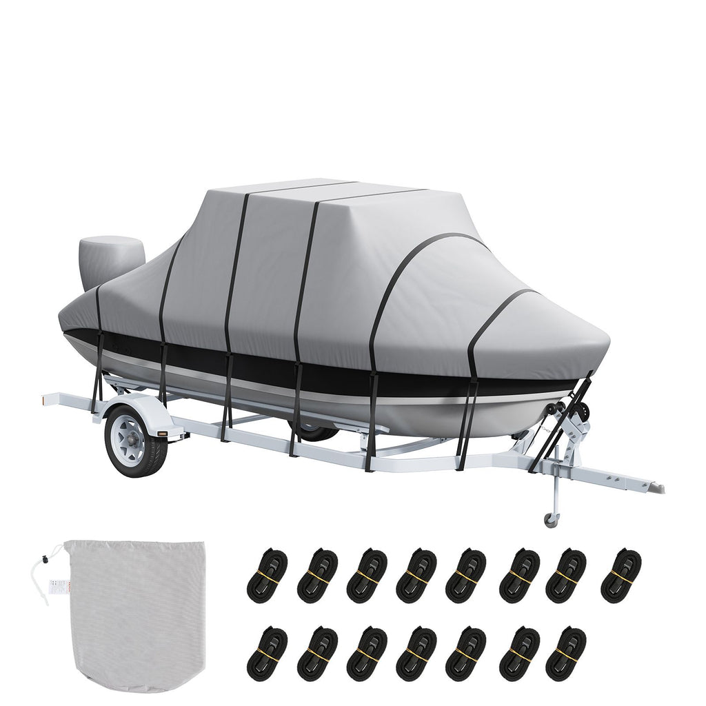 T Top Boat Cover, 20'-22' Waterproof Trailerable T-Top Boat Cover, 600D Marine Grade PU Oxford, with Windproof Buckle Straps, for Center Console Boat with T Top Roof, Fits 20'-22'L x 106"W, Grey