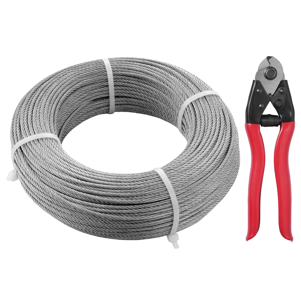 T316 Deck Railing Cable, 1/8" Stainless Steel Wire Rope 300 ft with Cutter Kit, 7x7 Strands Construction Marine Aircraft Grade for Handrail Stair Decking Fence Outdoors