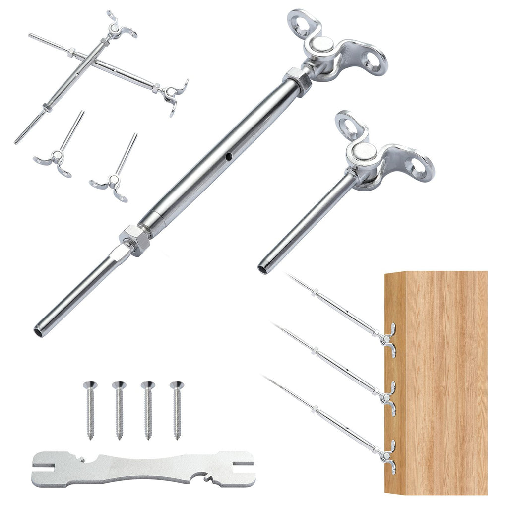 T316 Stainless Steel Adjustable Angle 1/8" Cable Railing Kit/Hardware for Wood Post, Marine Grade for 1/8"Wire Rope,0-180-Degree Angle & Easy Installation, Silver (10 Pack)