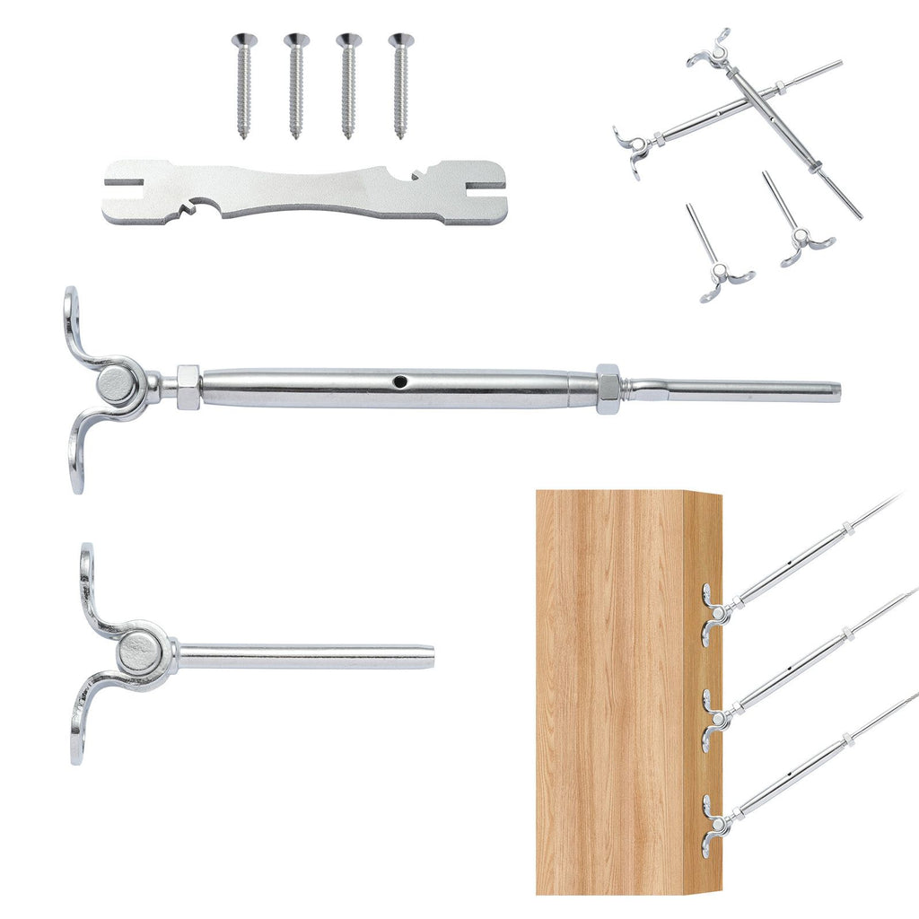 T316 Stainless Steel Adjustable Angle 1/8" Cable Railing Kit/Hardware for Wood Post, Marine Grade for 1/8"Wire Rope,0-180-Degree Angle & Easy Installation, Silver (20 Pack)