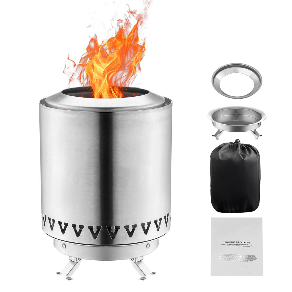 Tabletop Fire Pit,6 inch Stainless Steel Tabletop Fireplace Indoor Outdoor,Portable Rubbing Alcohol Burner Smores Maker,Wood Burning or Pellet Fueled for Camping,Patio,Cylinder Silver 1.96 lbs