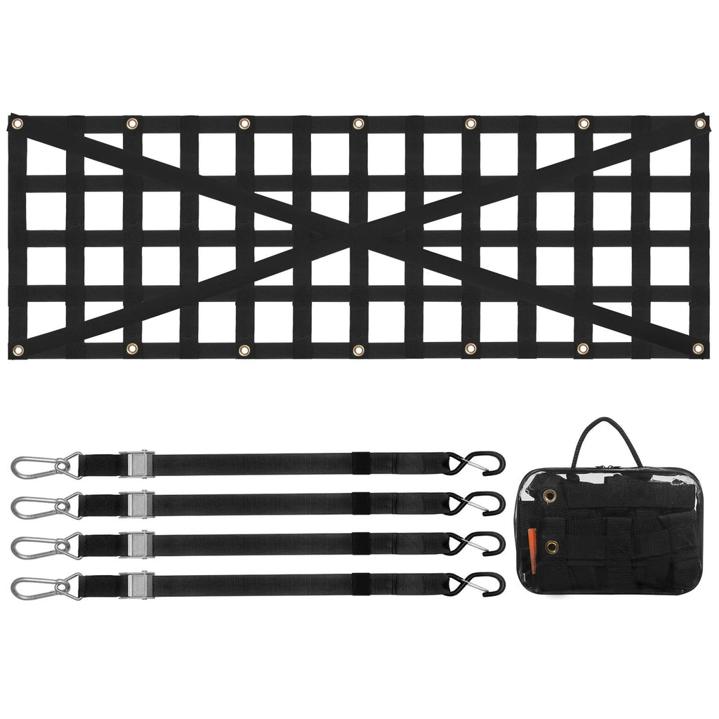 Tailgate Net, 54 in x 18 in, Heavy Duty Cargo Net for Truck Bed with 4 Adjustable Telescopic Straps, Cross-reinforced Design, Extendable & Durable, Suitable for Pickup, Truck, Trailer, Jeep, SUV