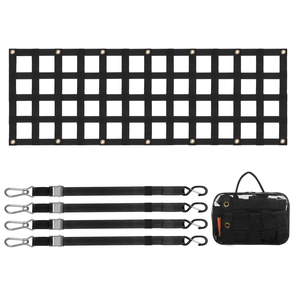 Tailgate Net, 60 in x 18 in, Heavy Duty Cargo Net for Truck Bed with 4 Adjustable Telescopic Straps, Extendable & Durable, Flexible Adjustment, Suitable for Pickup, Trailer, Truck, Jeep, SUV