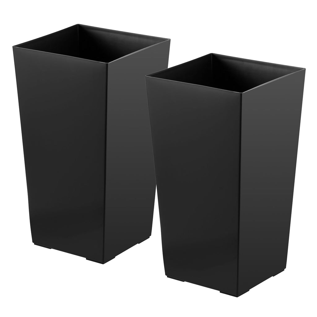 Tall Planters Set of 2, 22 Inch Large Outdoor Taper Planters for Outdoor Indoor Plants, Front Porch Plastic Modern Flower Pots with Casters, Inner Pot & Drainage Holes for Patio, Garden, Black