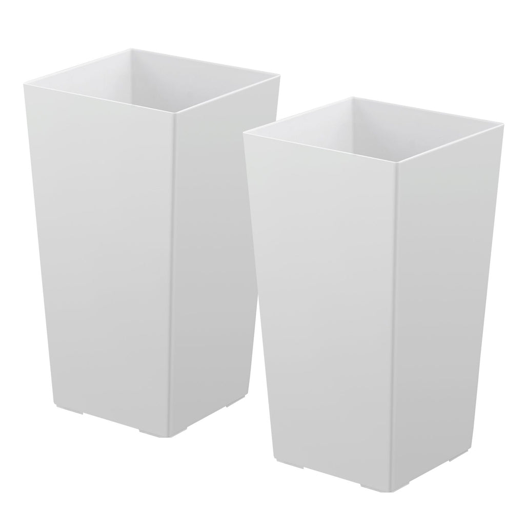 Tall Planters Set of 2, 22 Inch Large Outdoor Taper Planters for Outdoor Indoor Plants, Front Porch Plastic Modern Flower Pots with Casters, Inner Pot & Drainage Holes for Patio, Garden, White