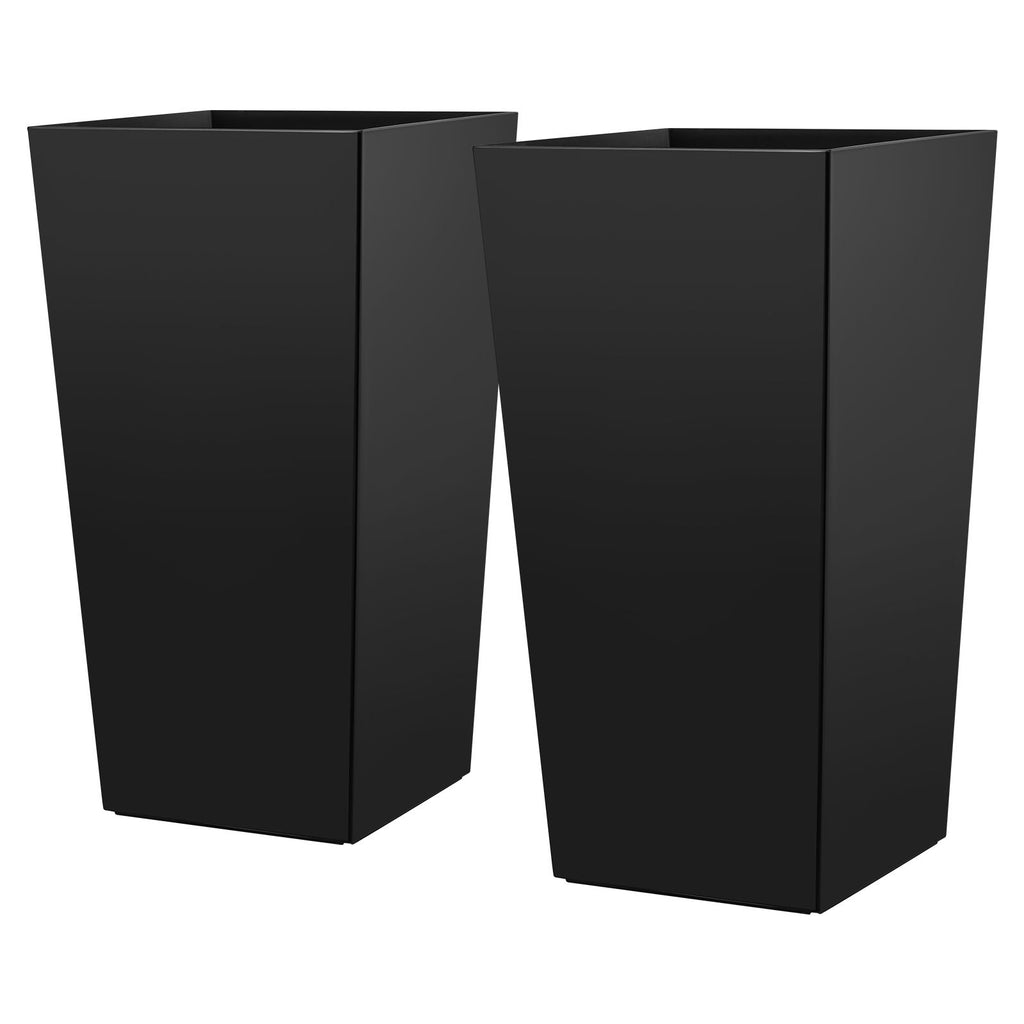 Tall Planters Set of 2, 30 Inch Large Outdoor Taper Planters for Outdoor Indoor Plants, Front Porch Plastic Modern Flower Pots with Casters, Inner Pot & Drainage Holes for Patio, Garden, Black